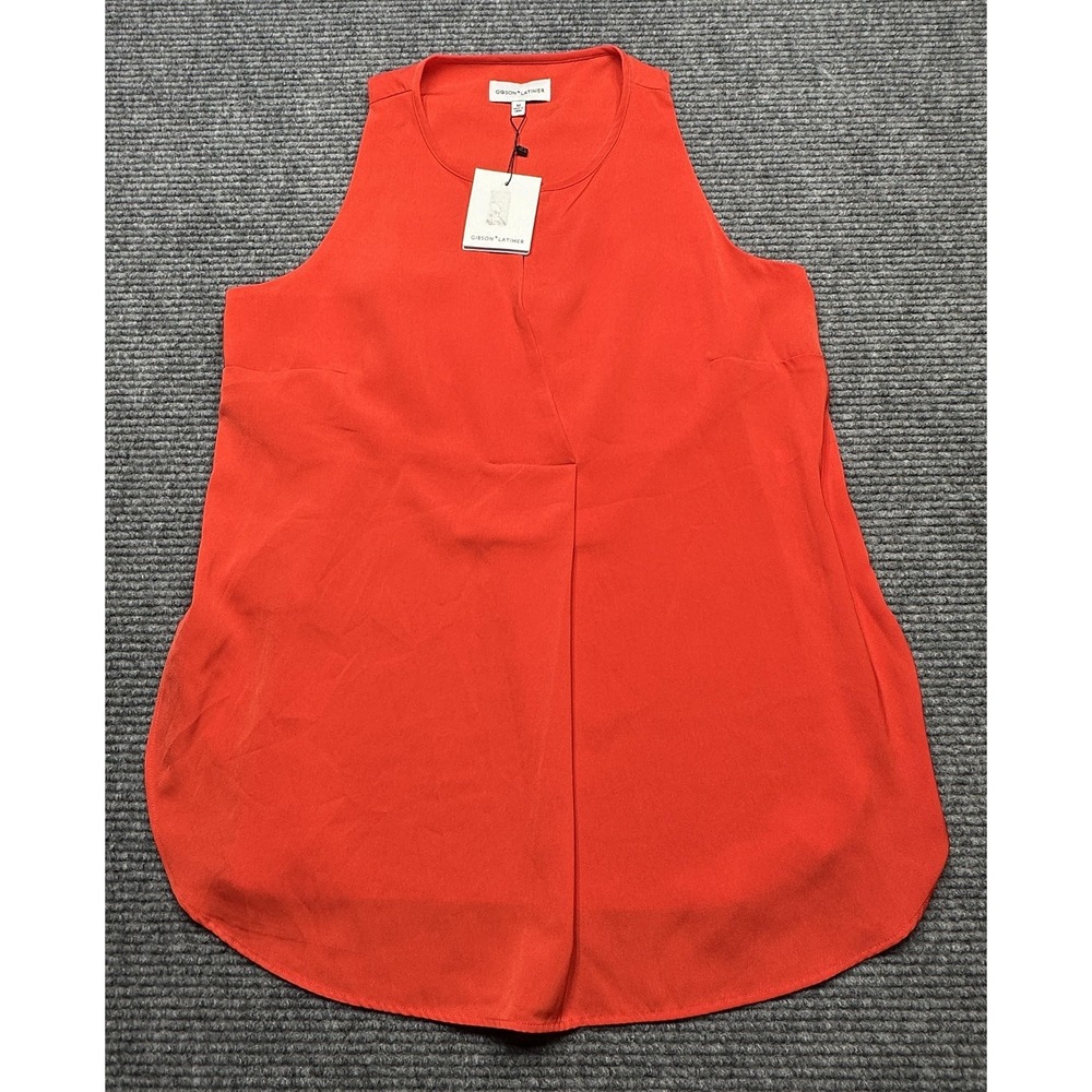 Gibson Latimer Blouse Womens Medium Crimson Sleeveless Split Neck G1095HST